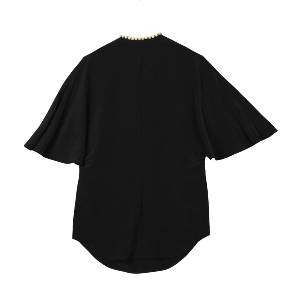 Alexander McQueen Pearl Trim Batwing Sleeve Black Top Italy Womens US Size S - Picture 4 of 8